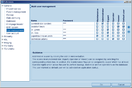 IOL Settings User Management Haag Streit Lenstar