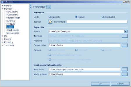 Settings Exports LENSTAR Biometry
