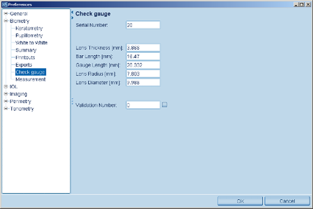 Settings Test Gauge LENSTAR Biometry